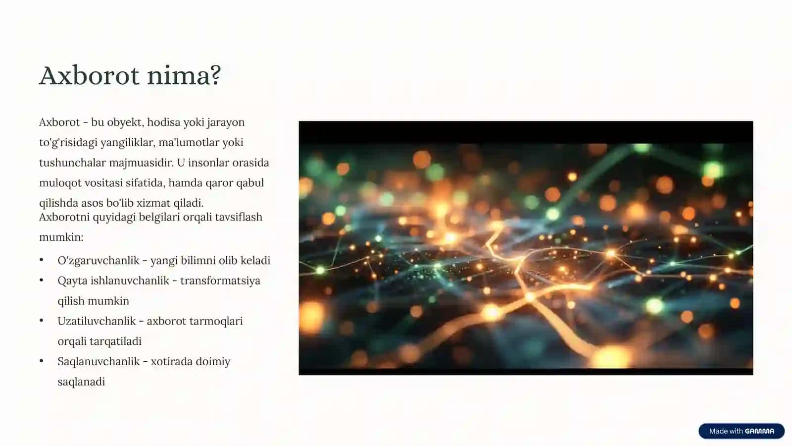 Axborotlarning asosiy xususiyatlari va tavsifnomasi 2