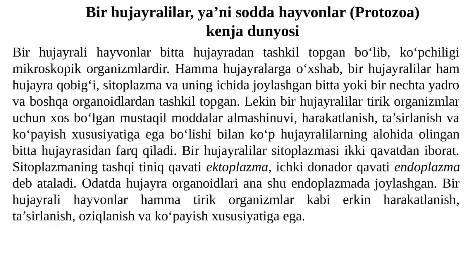 Bir hujayralilar, ya’ni sodda hayvonlar(Protozoa) kenjadunyosi 2