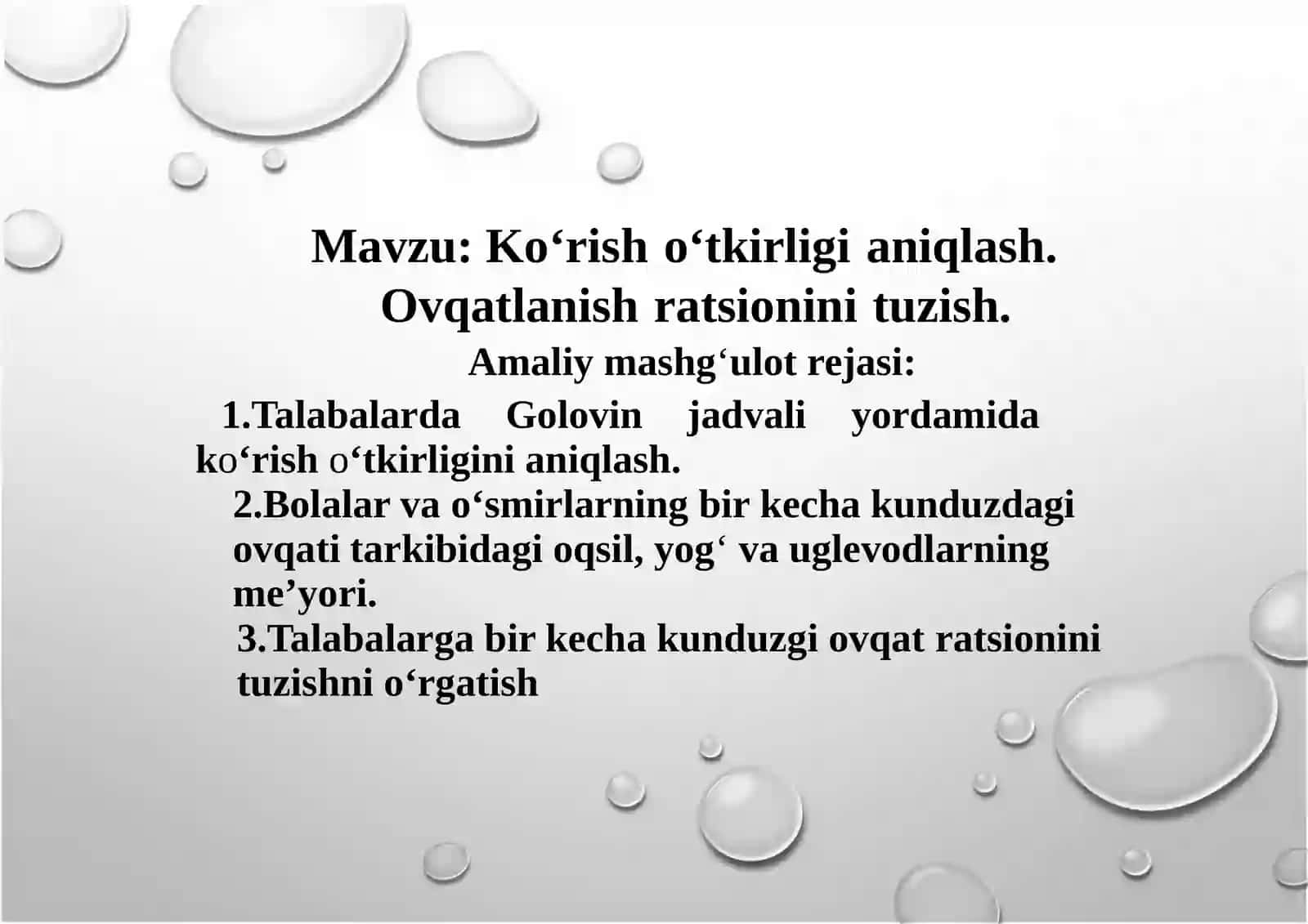 Kо‘rishо‘tkirligianiqlash. Ovqatlanishratsioninituzish 2