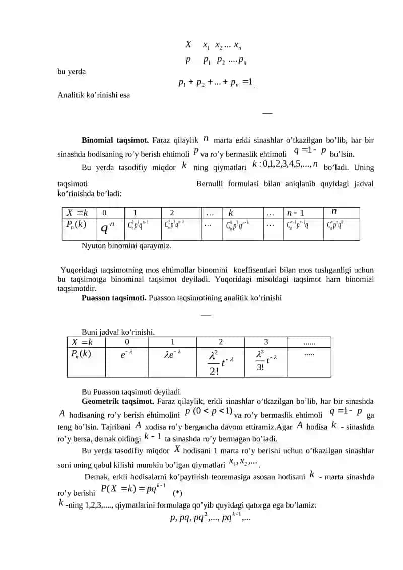 Tasodifiy miqdorlar. Diskret tasodofiy miqdorlarning matematik kutilishlari 2