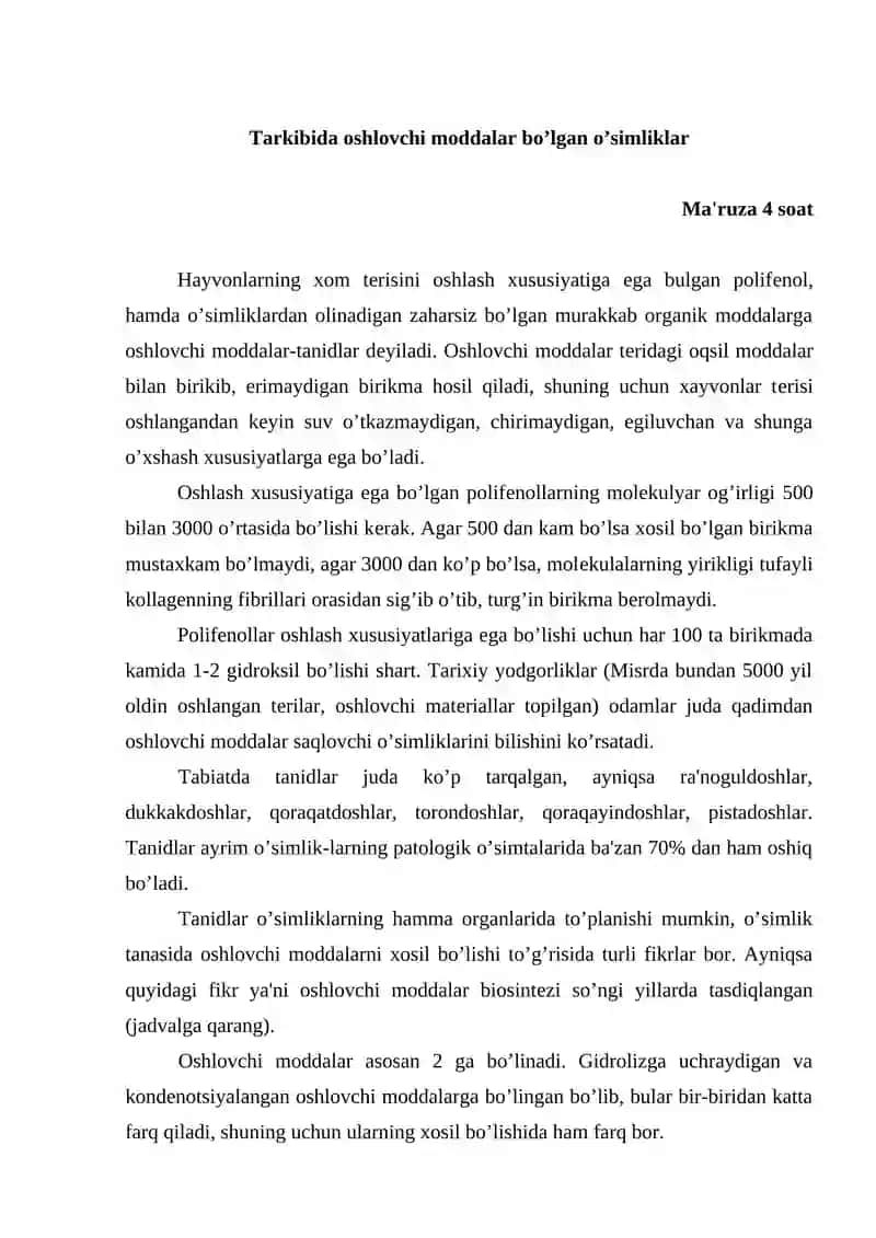 Oshlovchi moddalar bo’lgan o’simliklar va mahsulotlar 2