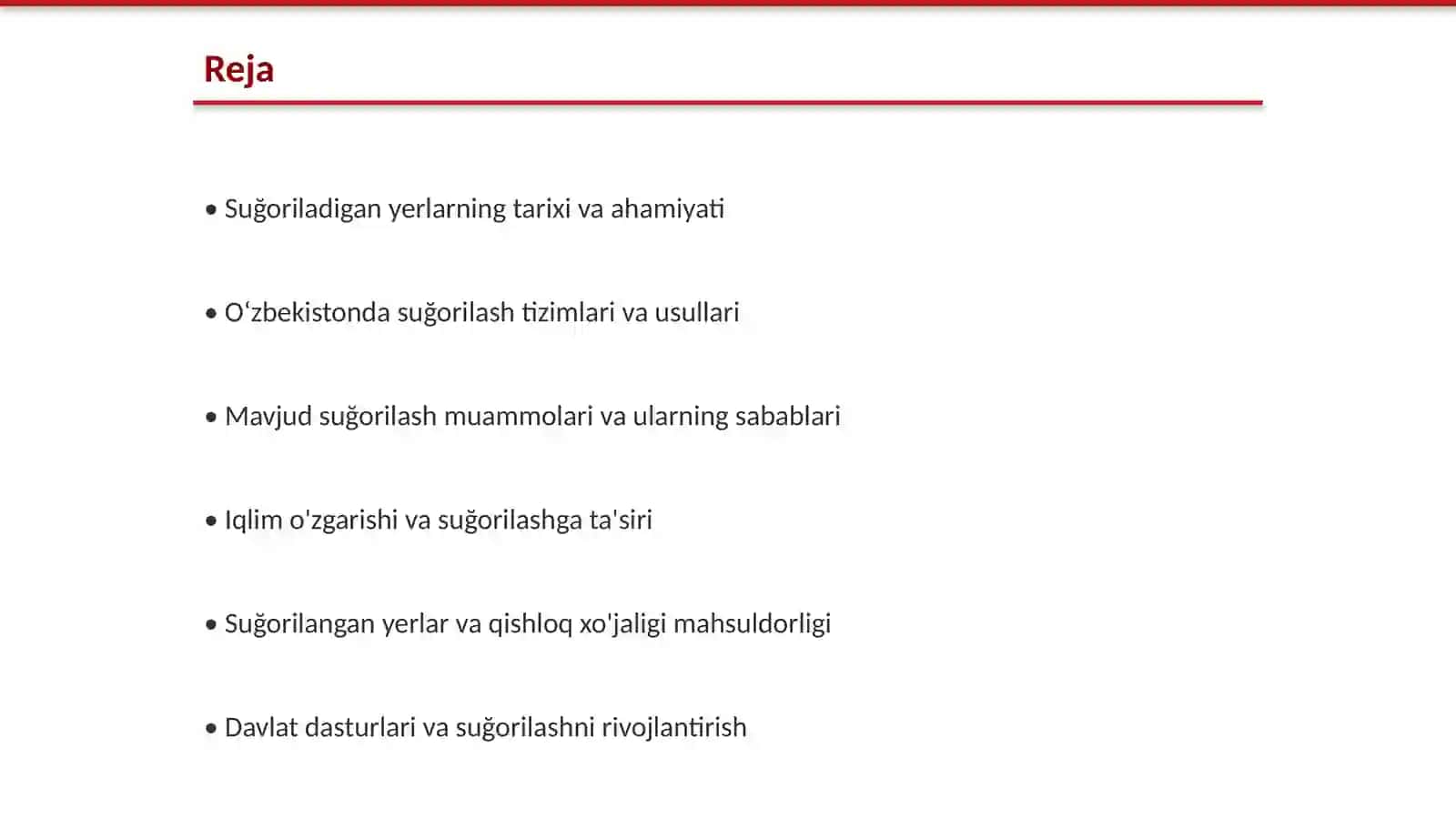 Oʻzbekistonda suğoriladigon yerlardan foydalanish va ularning hozirgi holati 2