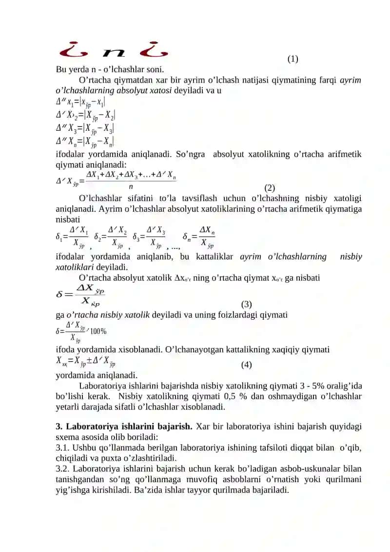 Xafsizlik texnikasi. Xatoliklar nazariyasi bilan ishlash. Xisobot tayyorlash metodikasi 2