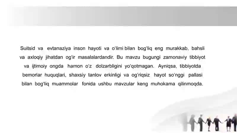 Suitsid-aktiv evtanaziyaning ko‘rinishi sifatida. Shifokorlar faoliyatida dalillarga asoslangan tibbiyotning ahamiyati 2