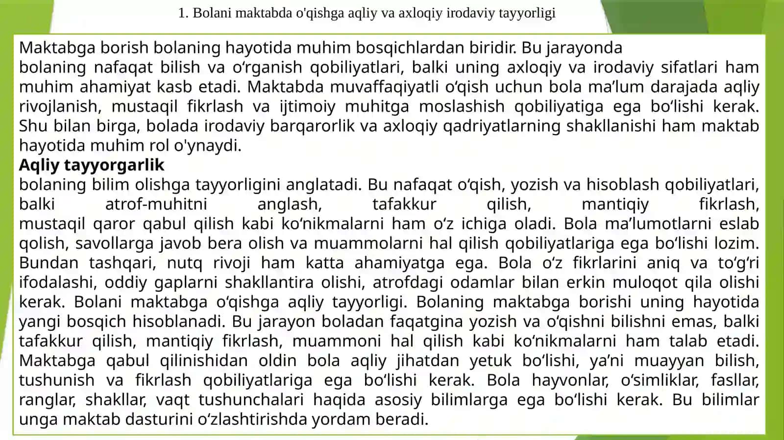 Bolaning maktabda o‘qishga axloqiy manaviy tayyorgarligi 2