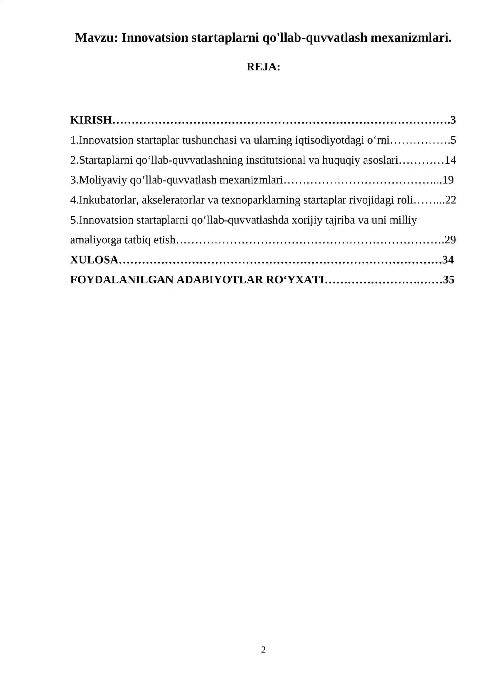 Innovatsion startaplarni qo'llab-quvvatlash mexanizmlari 2