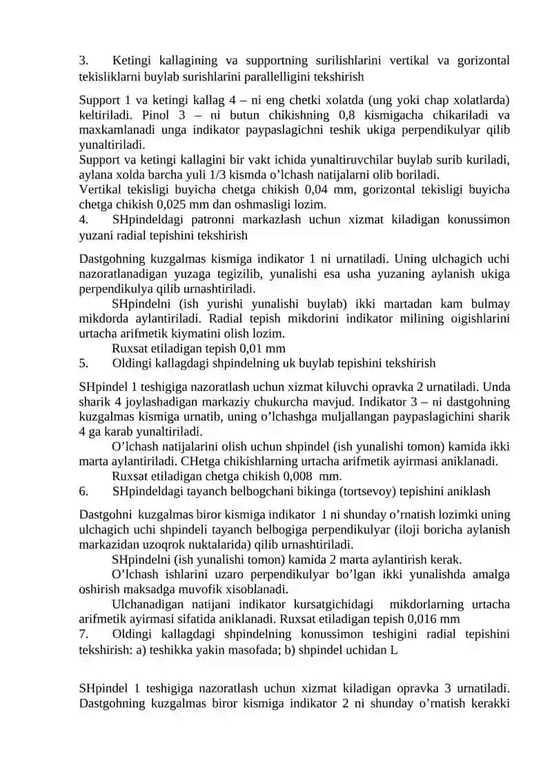 Dastgohning geometrik aniqligini tekshirish va undagi harakatlarning grafigini qurish 2