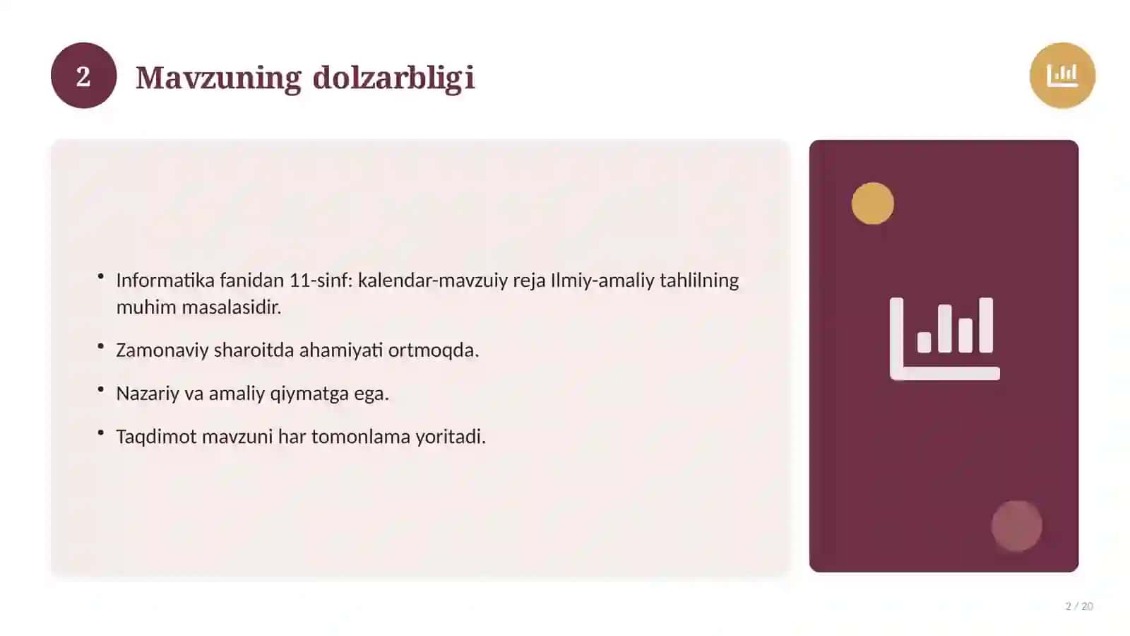 Informatika fanidan 11-sinf: kalendar-mavzuiy reja 2