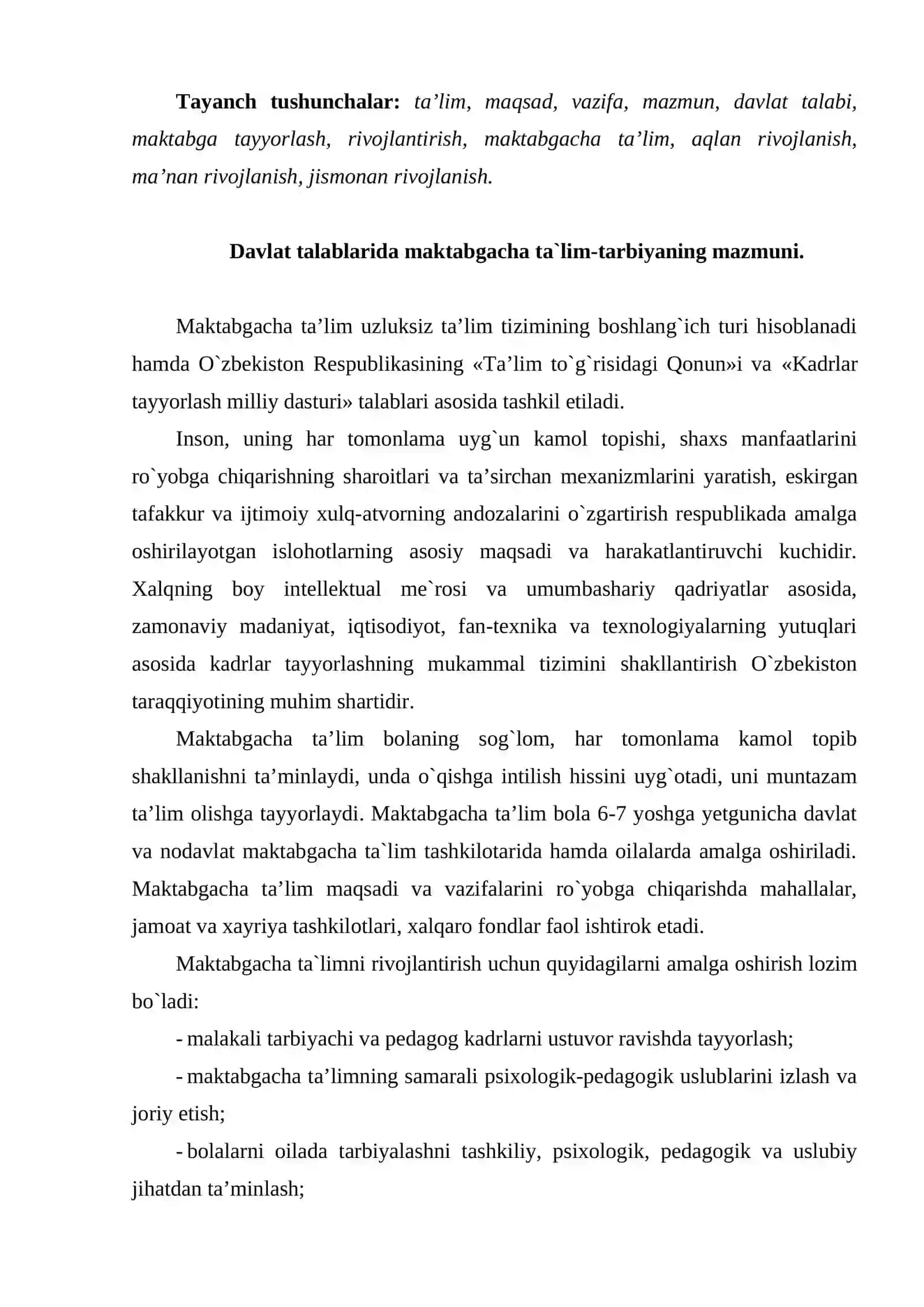 Bolalalarni maktab ta’limiga tayyorlash metodikasi fanining maqsad va vazifalari 2