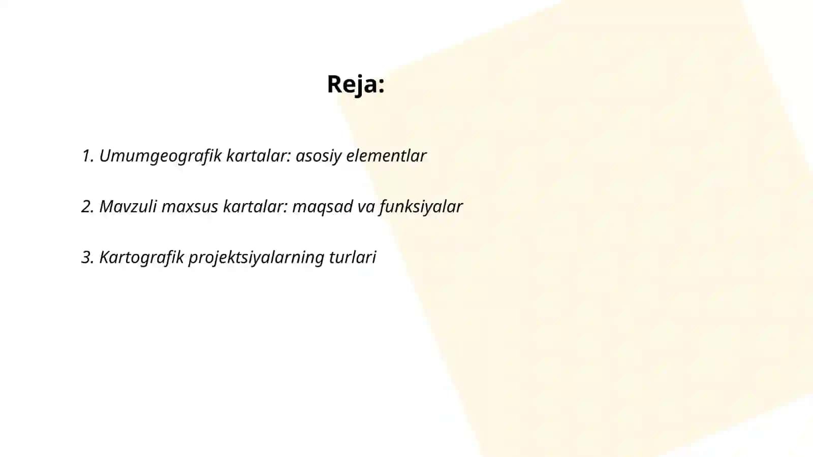 Umumgeografik va mavzuli maxsus kartalar elementlarini ôrganish 2