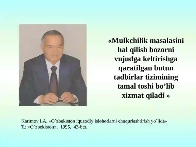 Mulkchilik masalasini hal qilish bozorni vujudga keltirishga qaratilgan butun tadbirlar tizimi 2