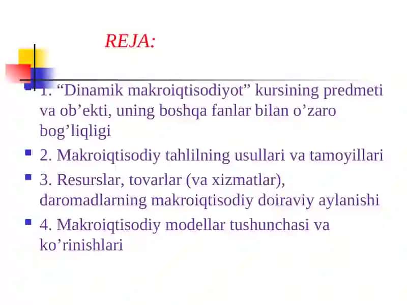 Dinamik makroiqtisodiy tahlil faniga kirish 2