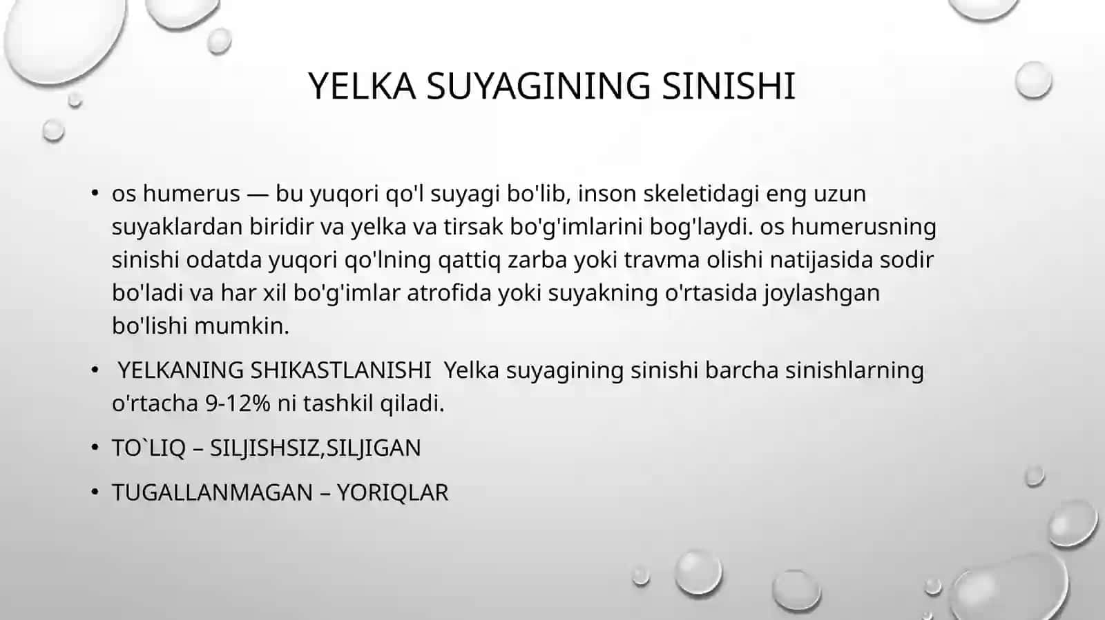 Yelka suyaklarining sinishlari va yelka suyakgi boshchasini chiqish 2