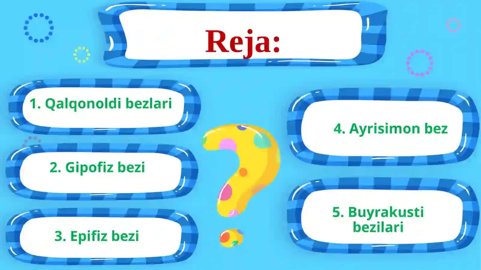 Qalqonoldi, gipofiz, ayrisimonbez, buyrakustibezlari, ularning tuzilishi va funksiyasi 2