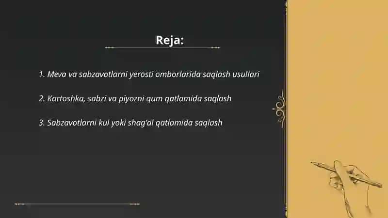 Meva sabzavot ekinlari mahsulotlarini saqlashning mahalliy usullari 2