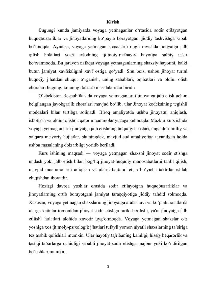 Voyaga yetmagan shaxsni jinoyat qilishga jalb etish uchub javobgarlik 2