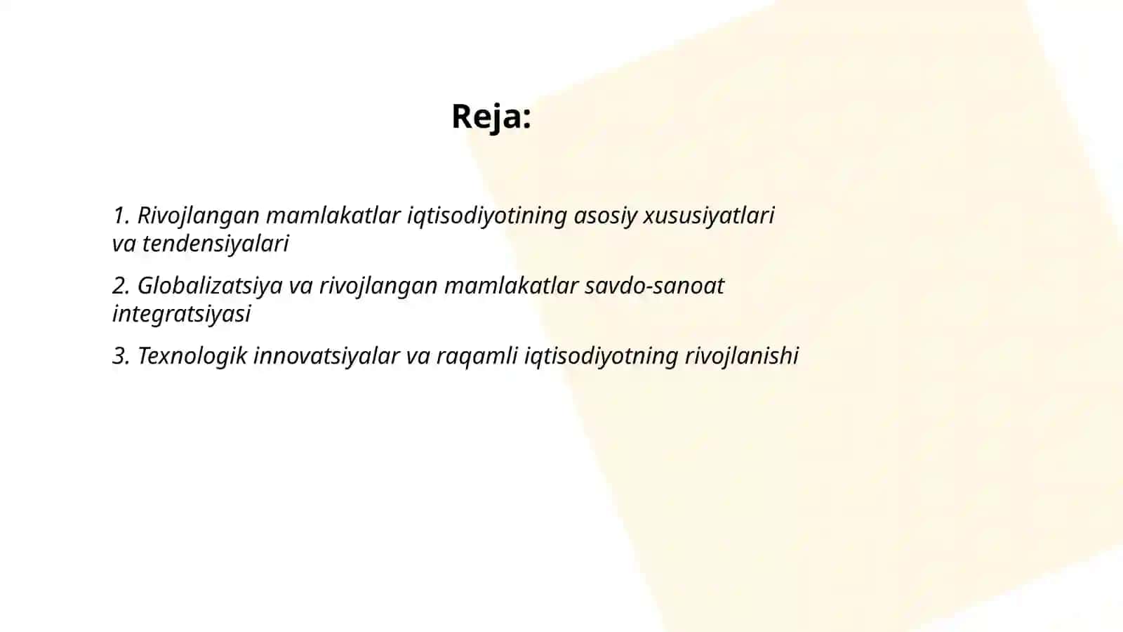 Rivojlangan mamlakatlar iqtisodiyotining asosiy xususiyatlari va tendensiyalari 2