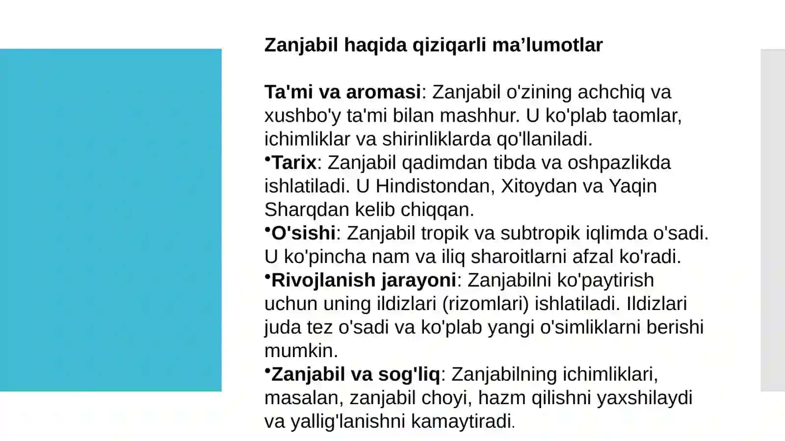 Zanjabil o’simligining dorivorligi hamda foydali xususiyarlari 2