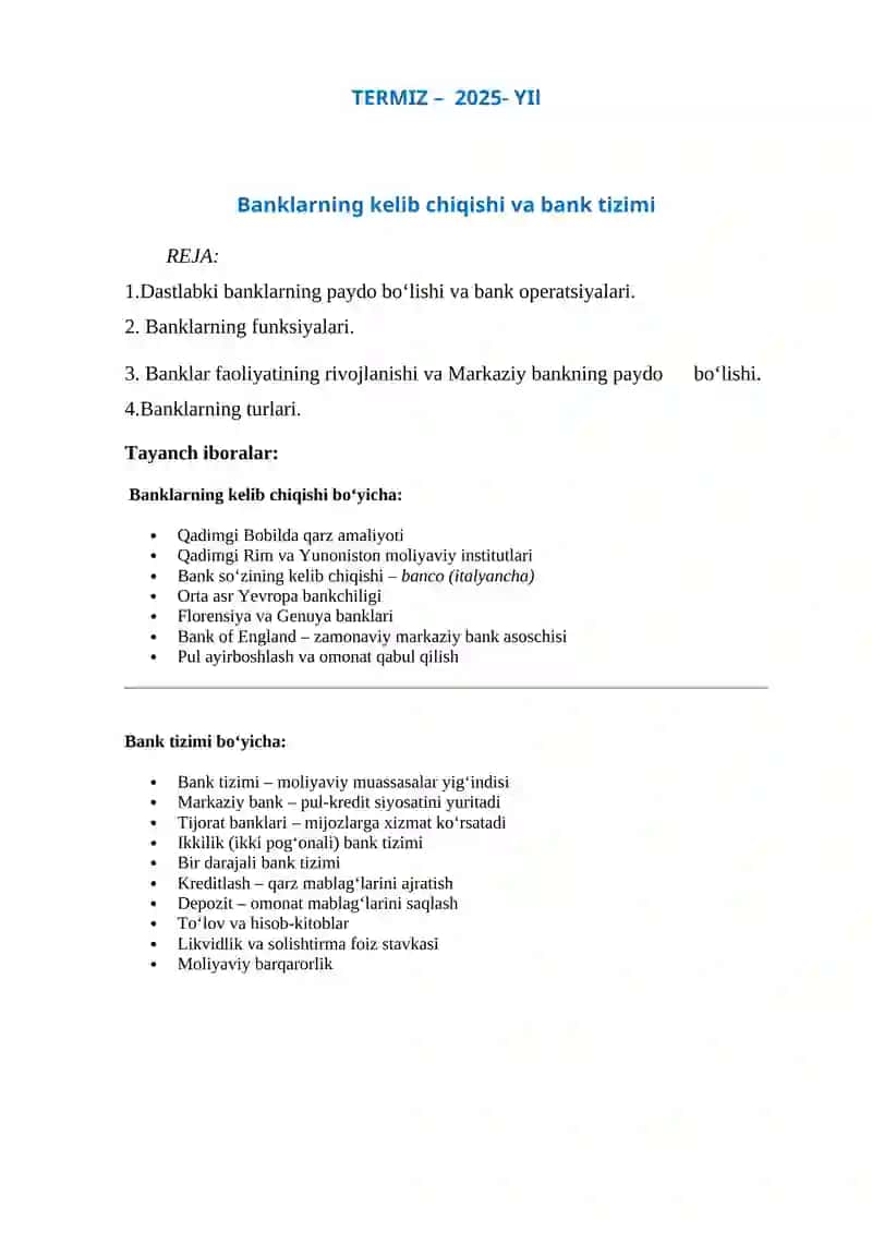 Banklarning kelib chiqishi va bank tizimi 2
