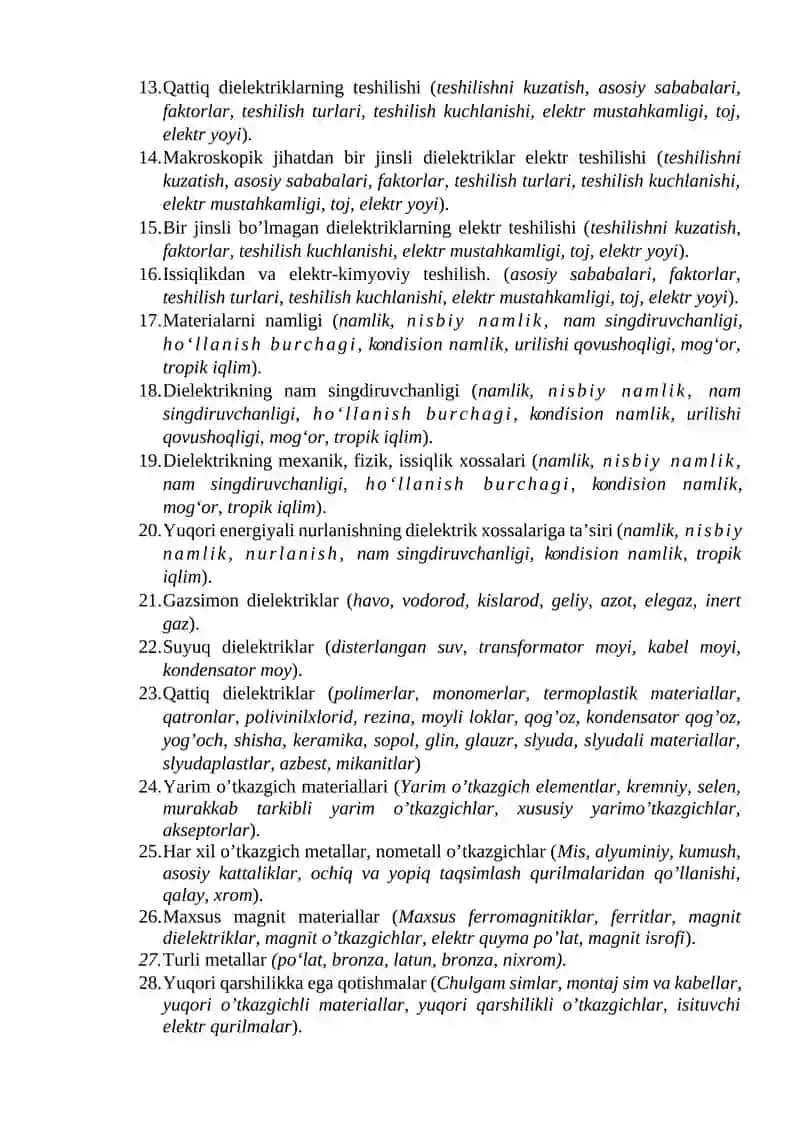 Elektrotexnik materiallar fanidan yakuniy nazorat savollari 2