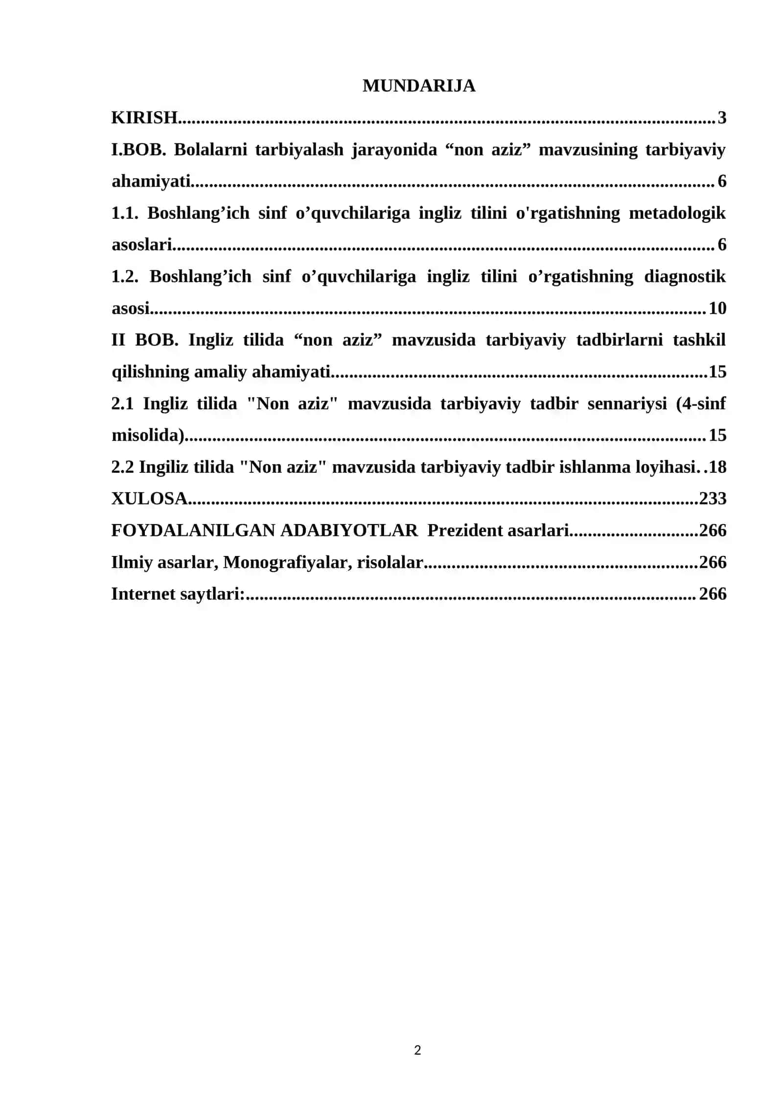 INGLIZ TILIDA “NON AZIZ” MAVZUSIDA TARBIYAVIY TADBIRNI TASHKIL QILISH ISHLANMA LOYIHASI 2