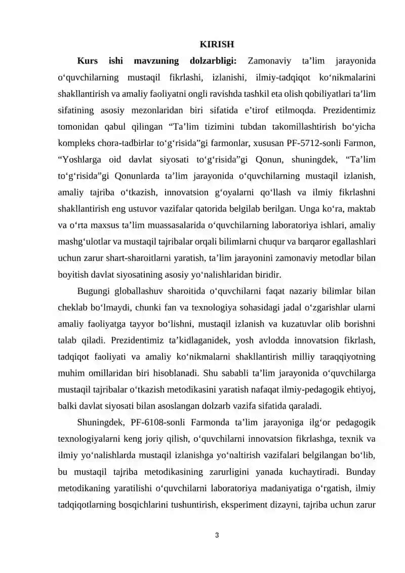 O‘quvchilarga mustaqil tajribalar o‘tkazish metodikasini yaratish 2