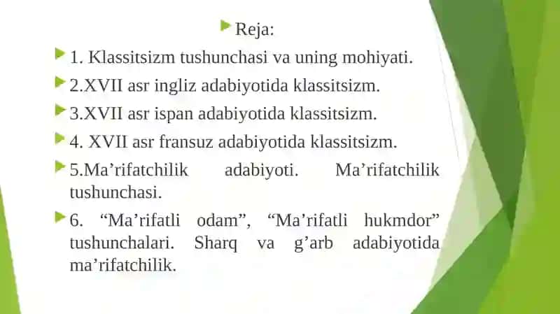 Klassitsizm va ma'rifatchilik adabiyoti 2