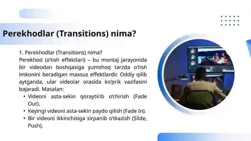 Adobe Premiere Pro dasturi Perehodlar bilan ishlash 2