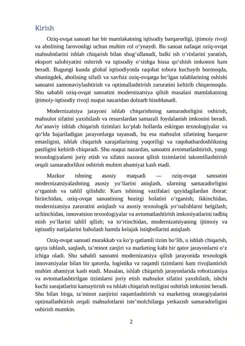 Oziq-ovqat sanoatini modernizatsiya qilish yo‘llari 2