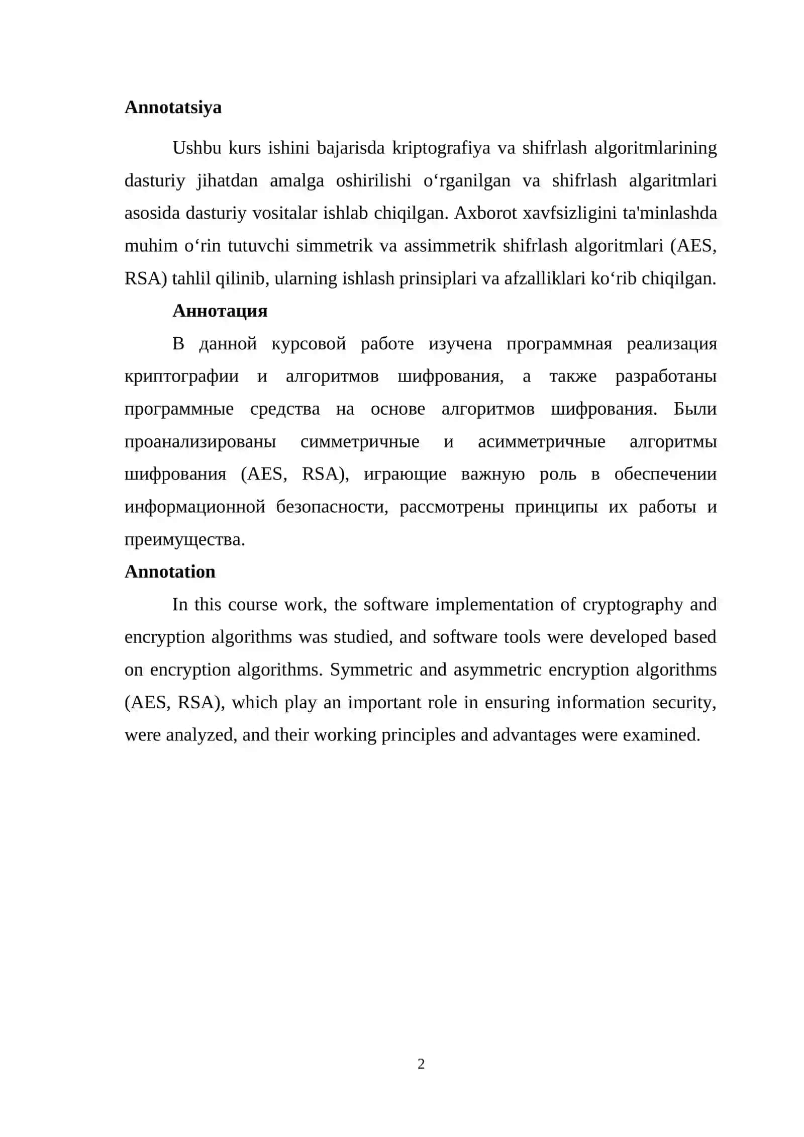 Kriptografiyava shifrlash algoritimlarining dasturiy amalga oshirilishi 2