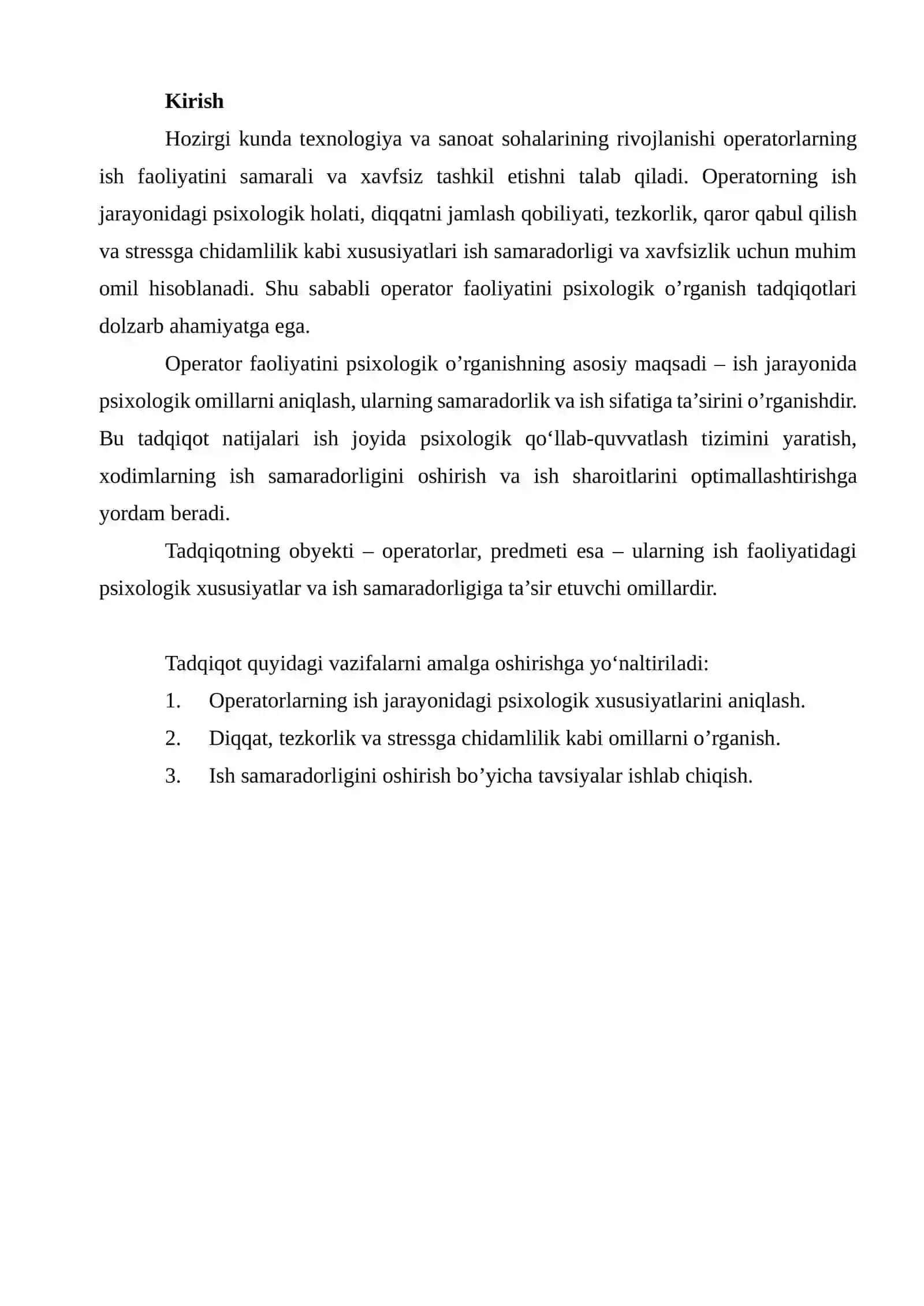 Operator faoliyatini psixologik o’rganish metodi 2