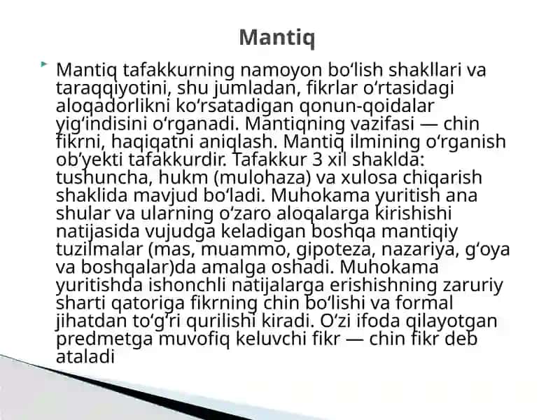 Mantiq va uning predmeti, qonuniyatlari 2