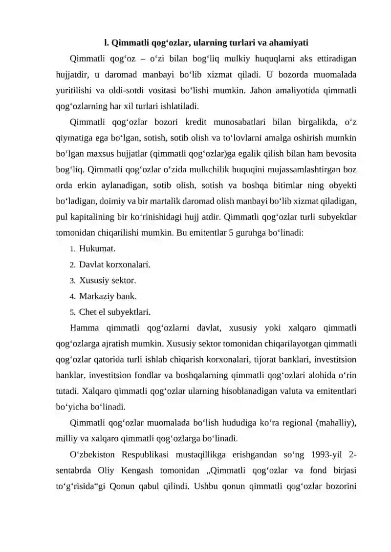 Qimmatli qog‘ozlar va ularning turlari 2