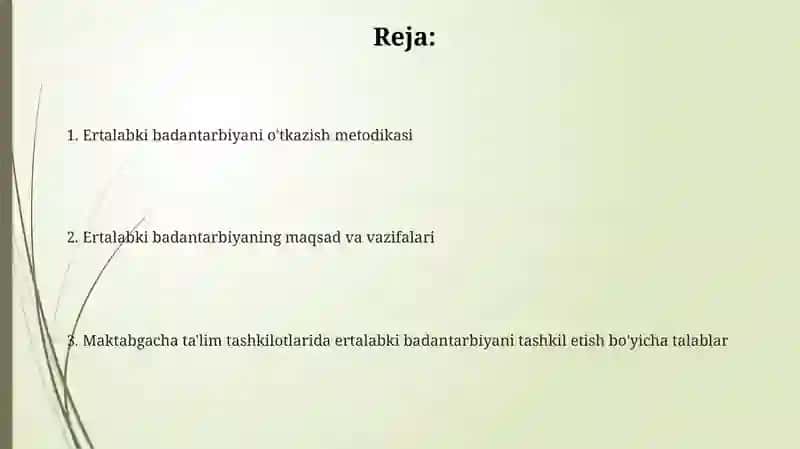 Ertalabki badantarbiya tashkil etish 2
