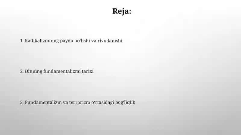 Diniy Fundametalizm radikalizm va terrorizmning tarixi va yo’nalishlari 2