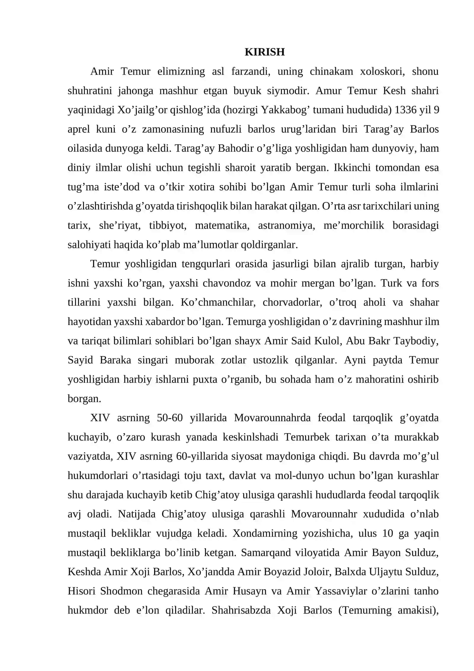 AMIR TEMUR DAVLATIDA IJTIMOIY TARTIBNI O'RNI 2