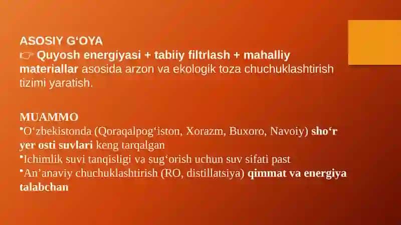 O'zberiston sharoitida sho'r suvlarni chuchuklashtirish g'oyasi 2