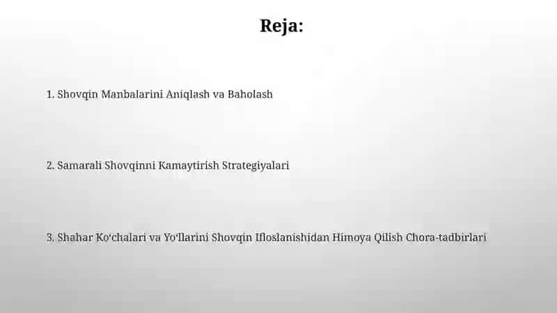 Shahar koʻcha va yoʼllarida shovqindan himoyalash tadbirlarini ishlab chiqish 2