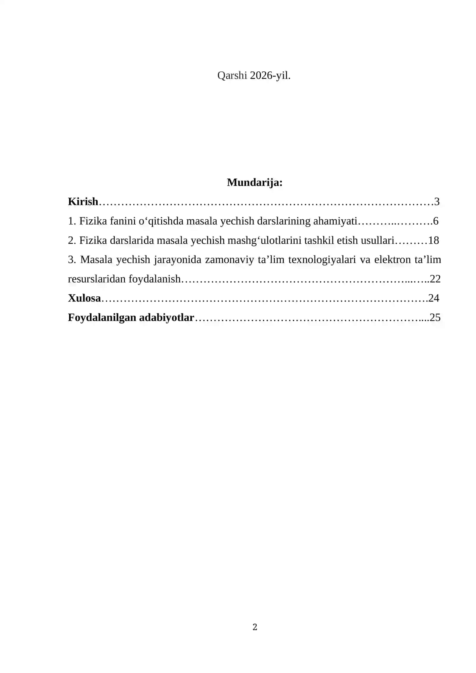 Fizikadan  masala yechish  darslarini tashkil etishga qo’yiladigan metodik talablar mavzusida tayyor kurs ishi 2