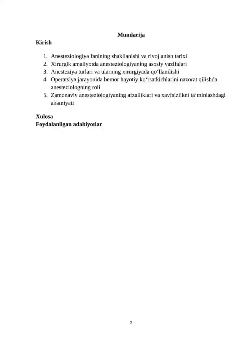 "Xirurgiyada anistozologiyaning oʻrni va xususiyatlari" 2