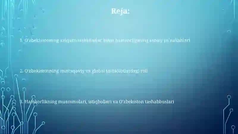 O'zbekistonning xalqaro tashkilotlar bilan hamkorlik aloqalari 2