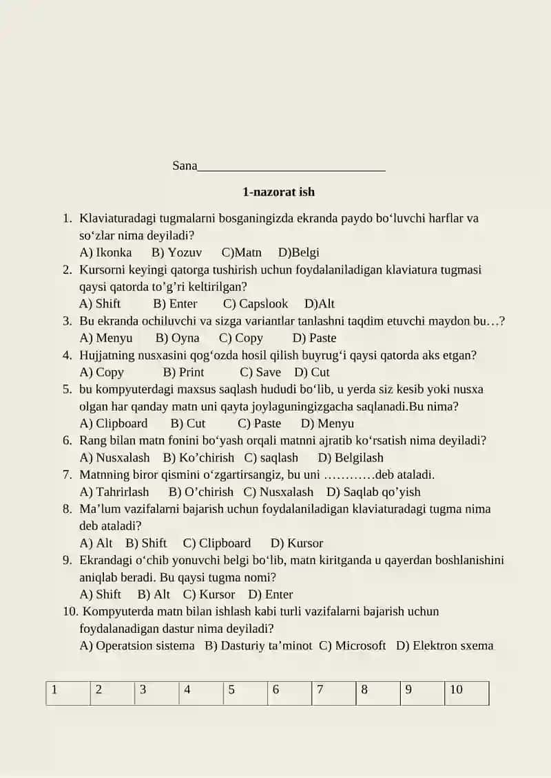 Informatika va axborot texnologiyalari fanidan nazorat ishi daftari 2