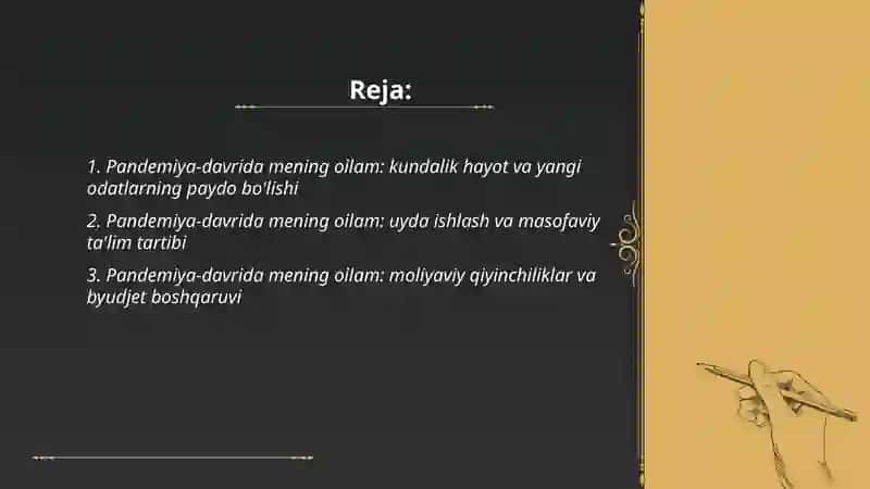 Pandemiya-davrida mening oilam: kundalik hayot va yangi odatlarning paydo bo'lishi 2