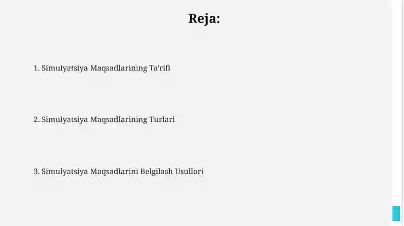 Simulyatsiya maqsadlari 2