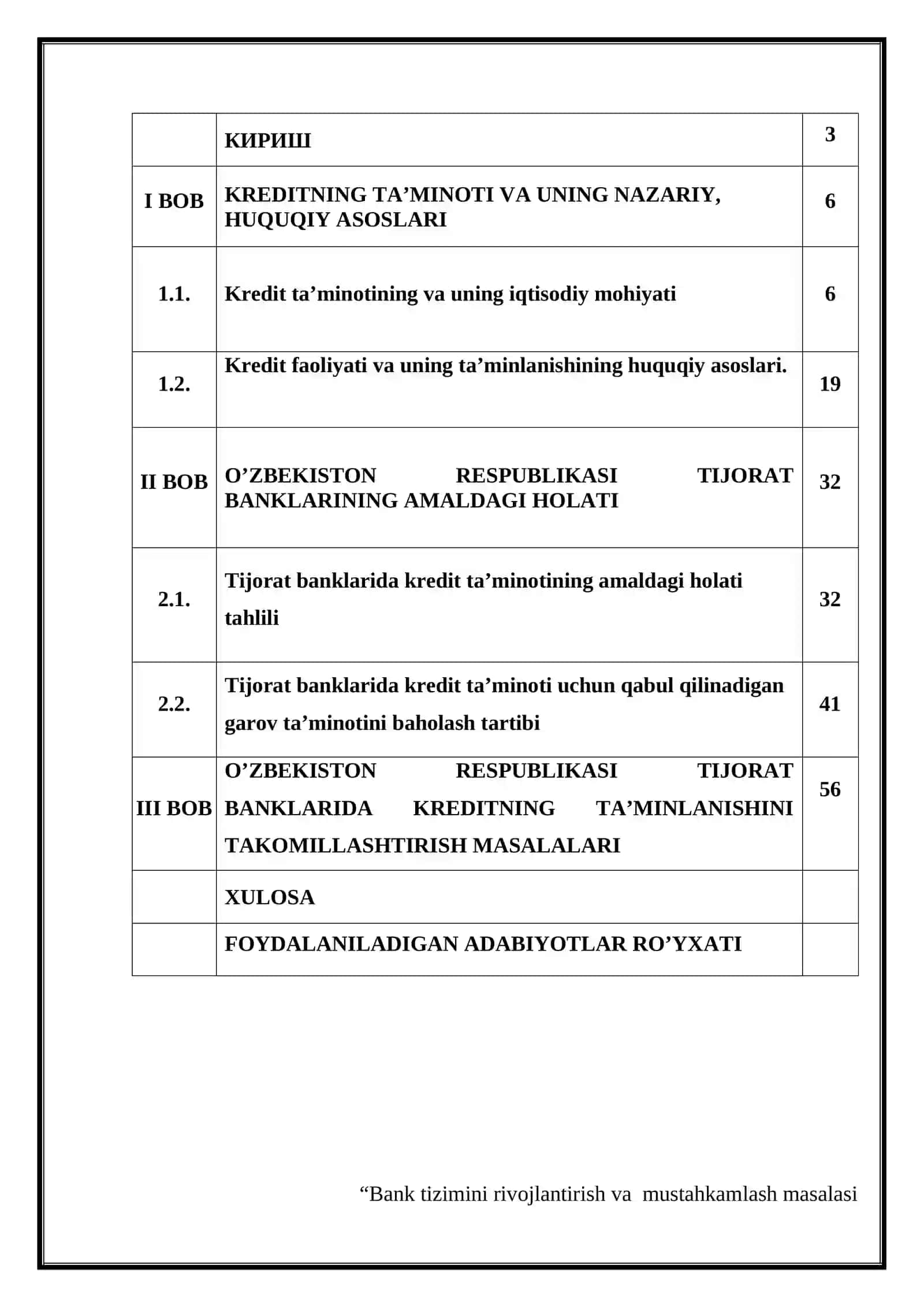 Kredit ta’minoti, turlari va ularni takomillashtirish masalalari 2