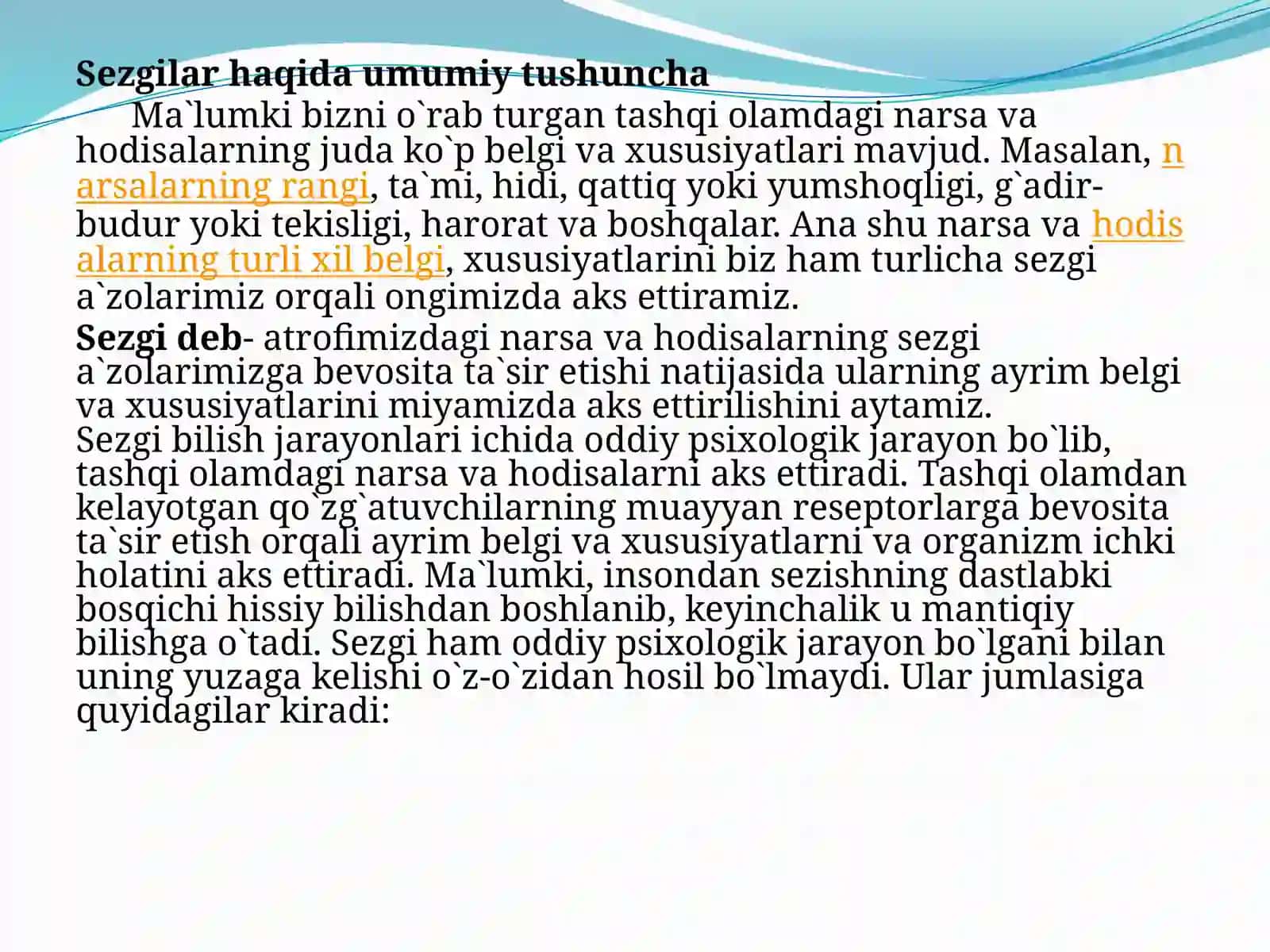 Sezgi va idrokning psixologik mohiyati, fiziologiyasi 2