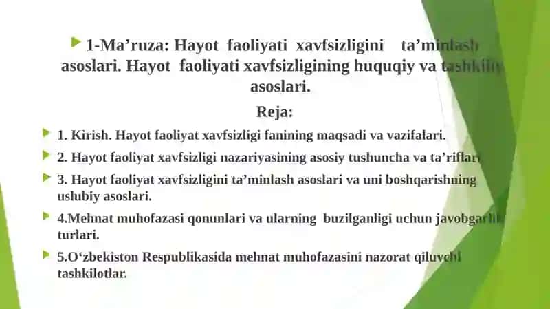 Hayot faoliyati xavfsizligi 2