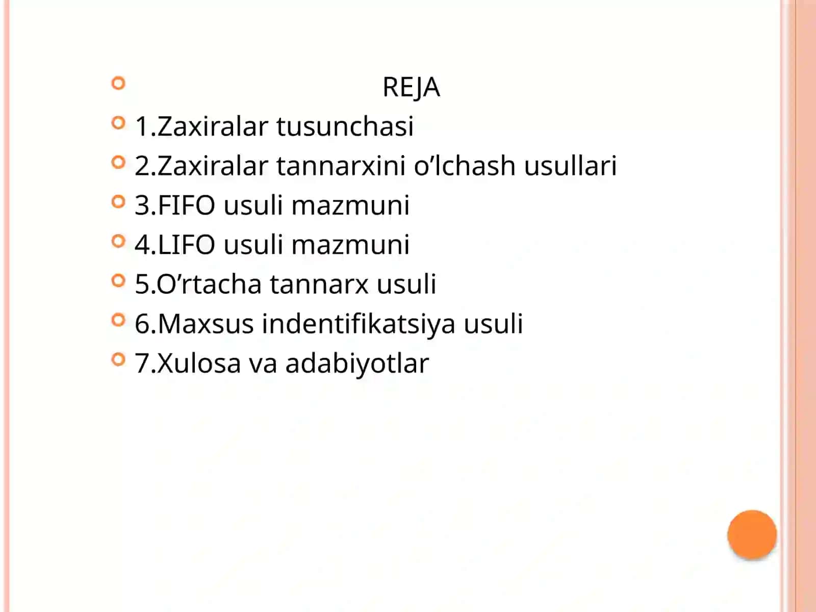 Zaxira tannarxini o’lchash usullari 2