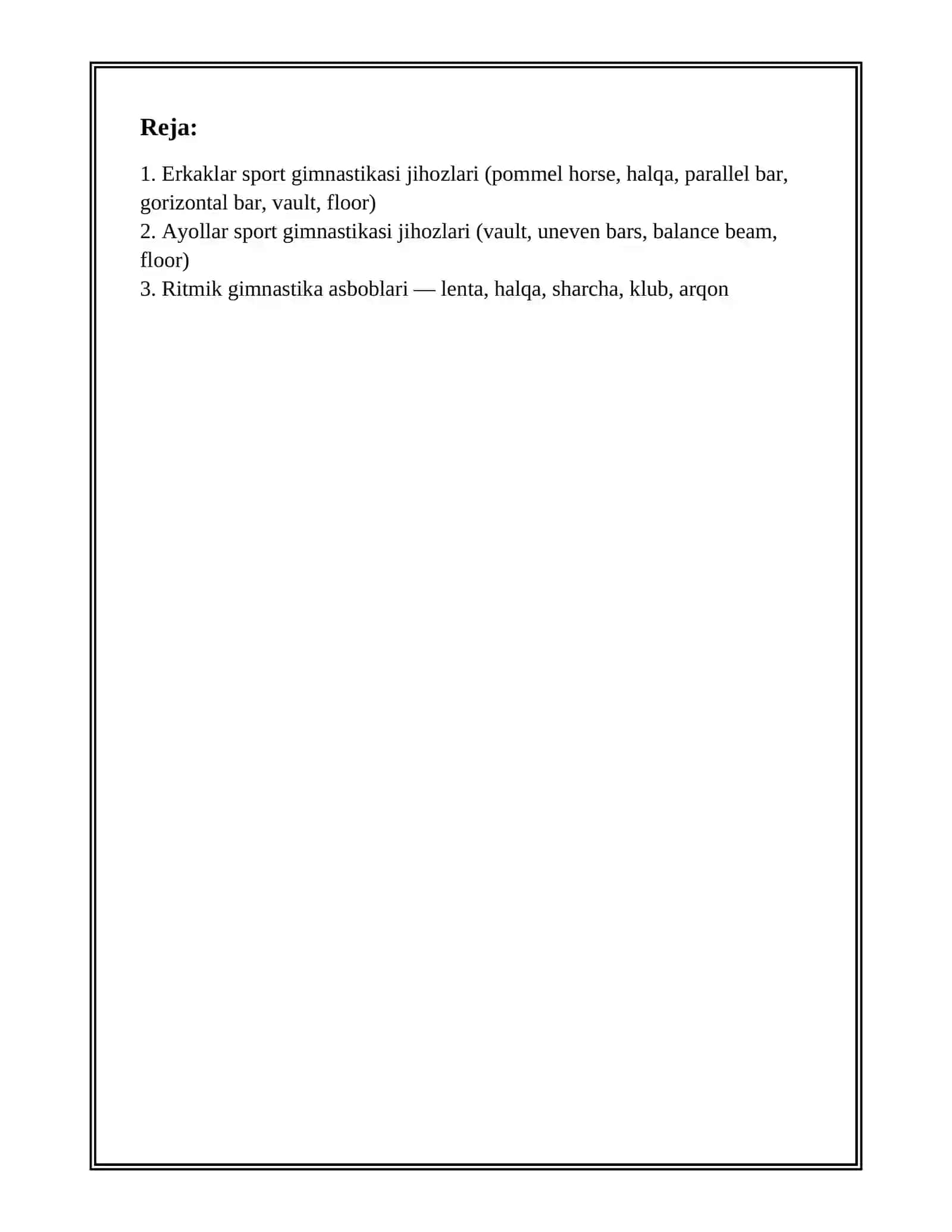 Erkaklar sport gimnastikasi jihozlari 2