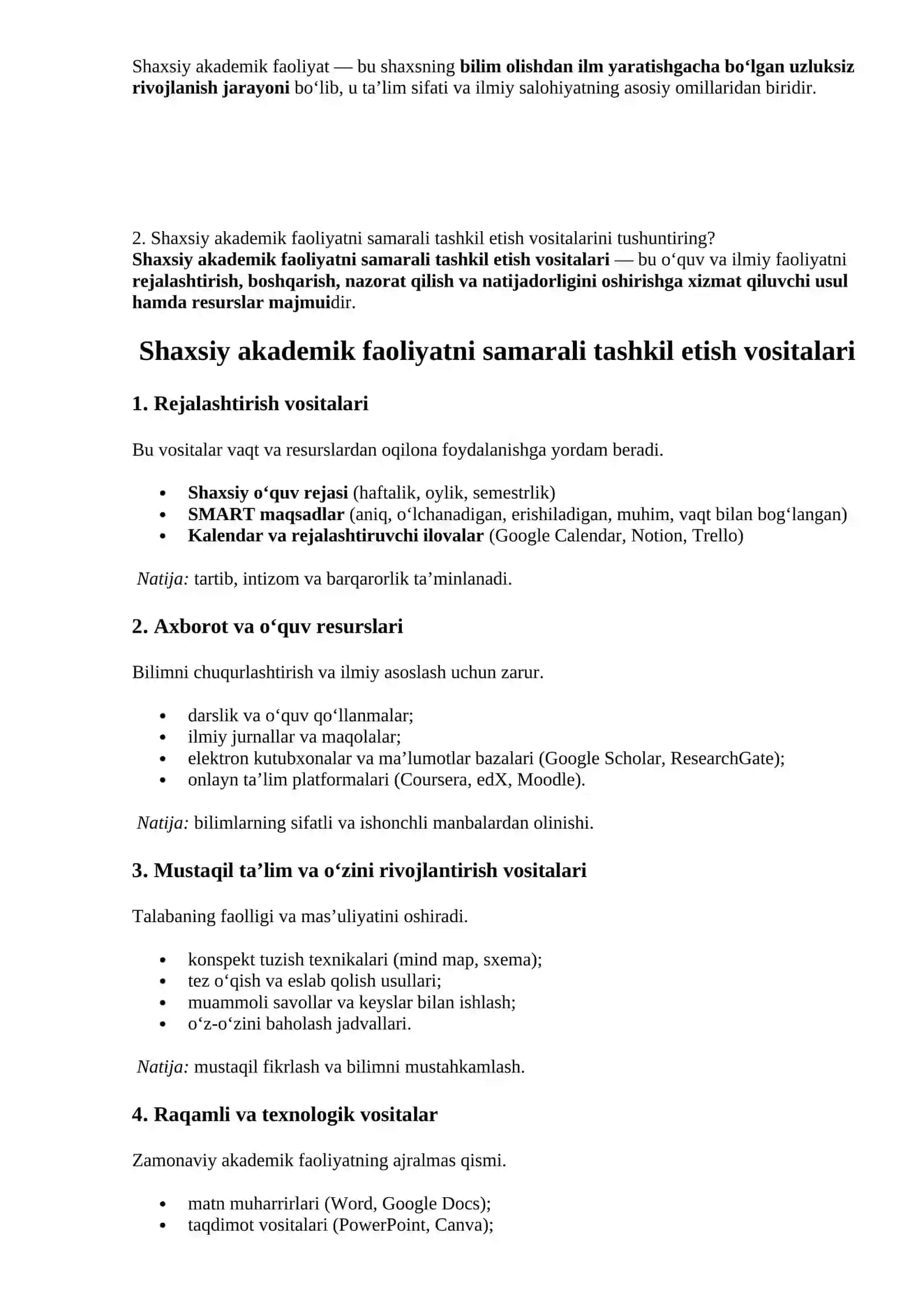 Shaxsiy akademik faoliyatni tashkil etish 2